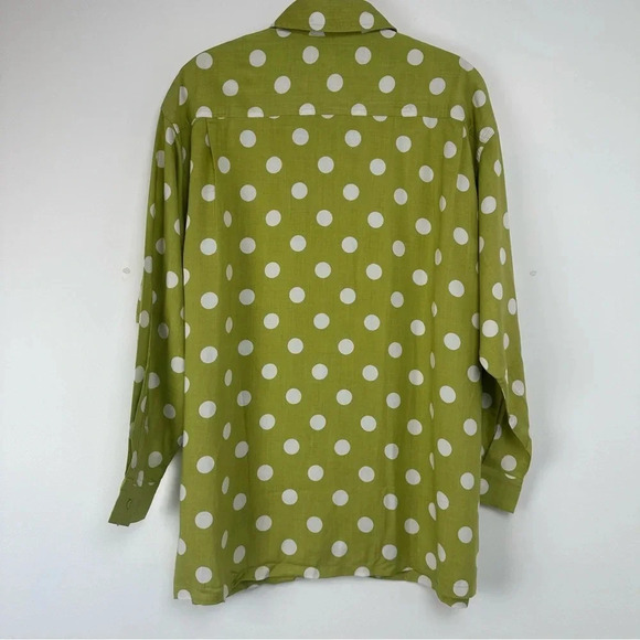 Together! Women’s Button Down Top Size Medium Green Polka Dot Rayon Maximalist - Picture 2 of 6
